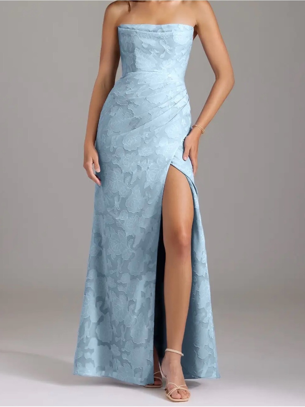 Azazie Leonis Sky Blue Sheath Floral Burnout Convertible Dress
